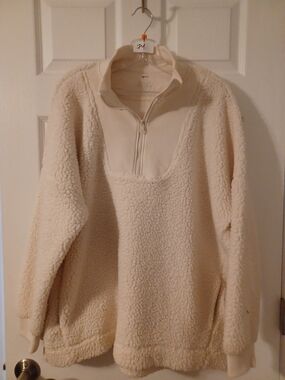 aerie Cream Sherpa Half-Zip Teddy Pullover Jacket